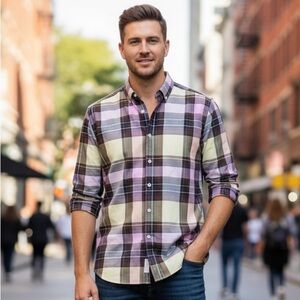 Bugatchi classic fit Plaid Men's Shirt in Multicolor size large